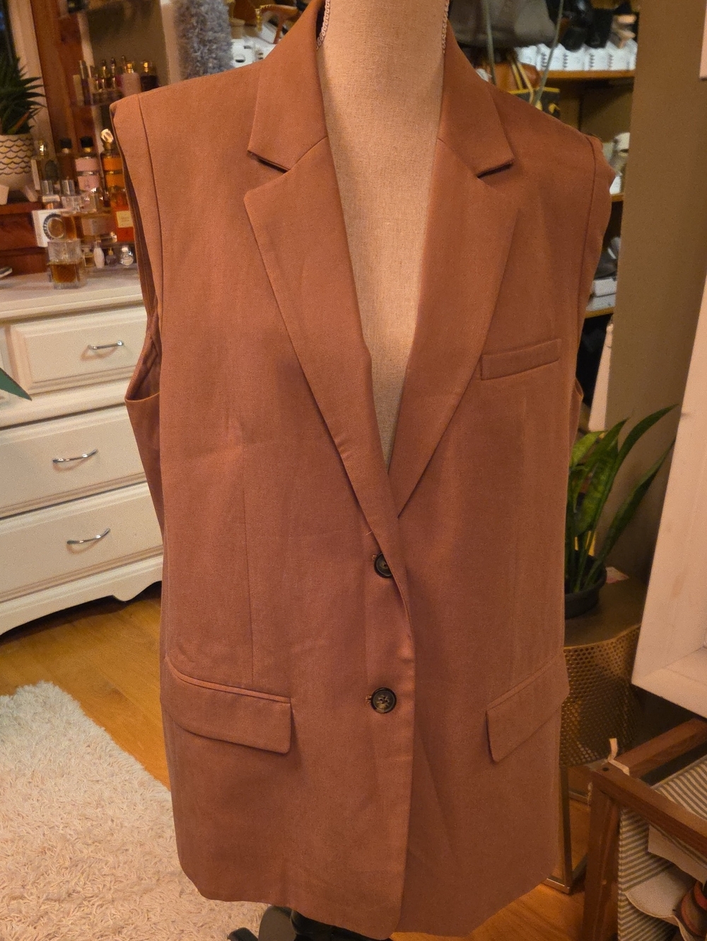 Everlane Sleeveless Tailored Blazer in Warm Brown